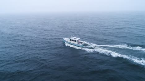 aerial view of a wake of a speeding boat with its wake