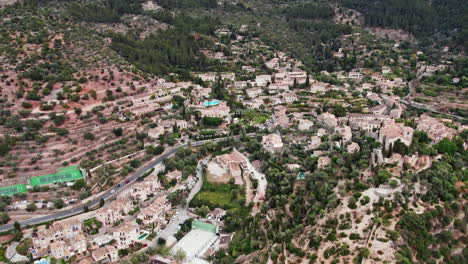 panorama of mountainous municipality and village of fornalutx in mallorca, spain