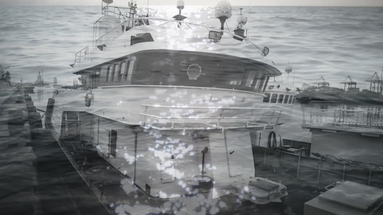 선박 위의 구름과 함께 바다와 하늘의 애니메이션