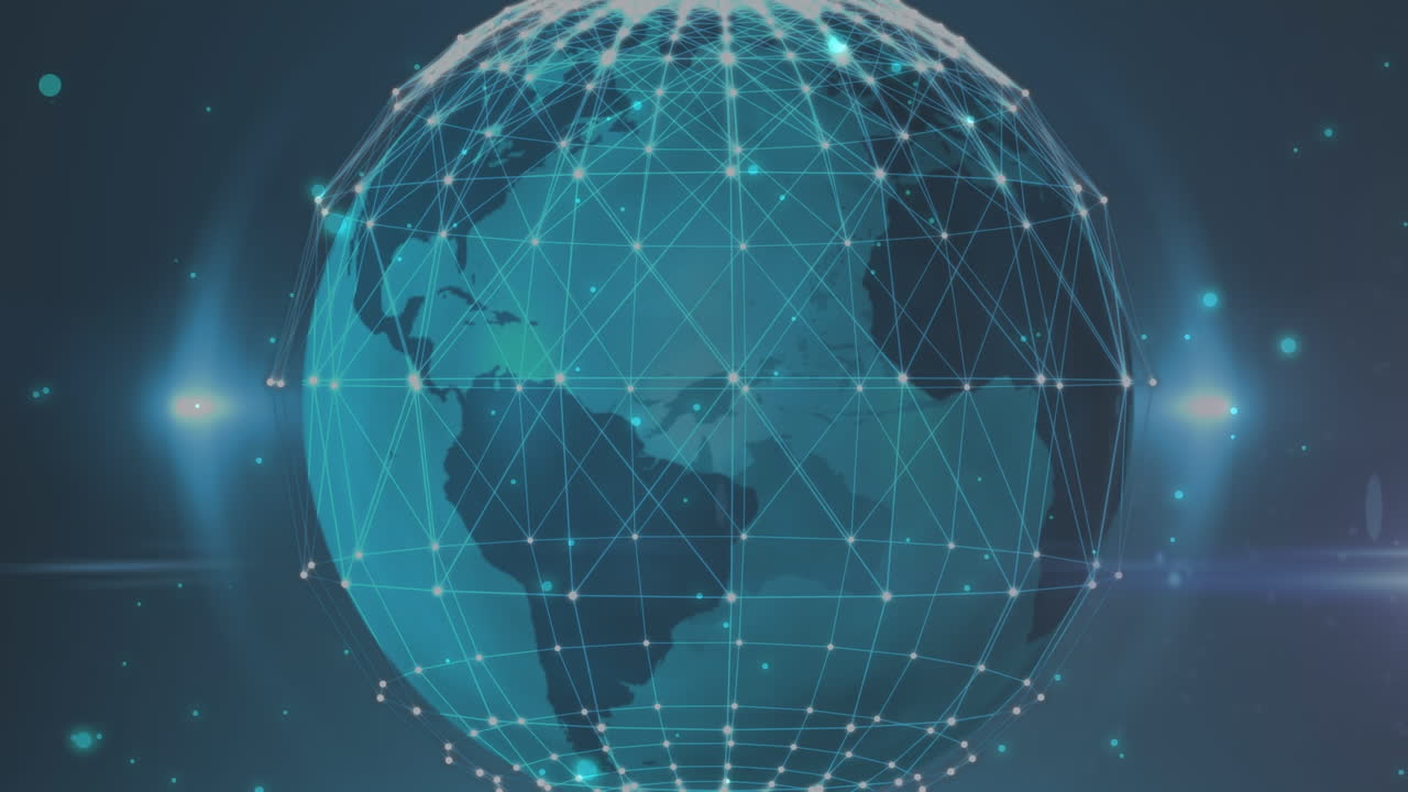 Animation of globe and spots on blue background