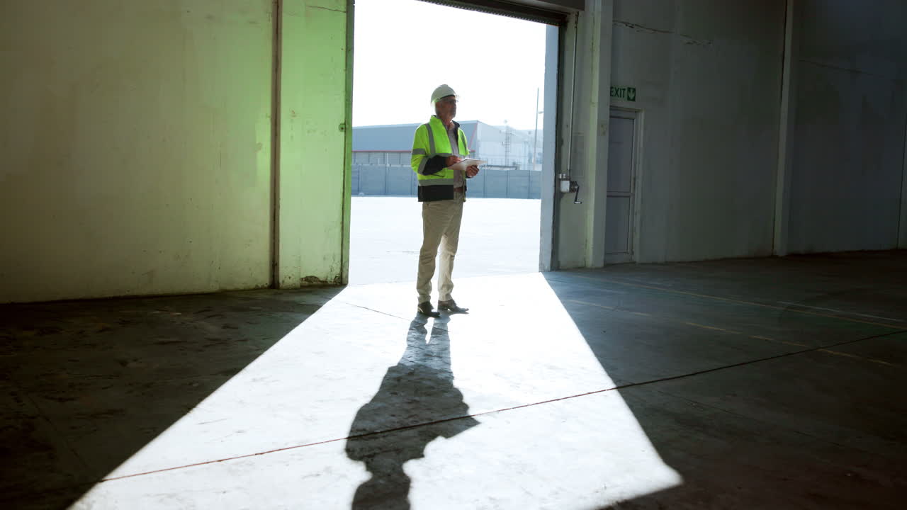 Engineer inspecting warehouse