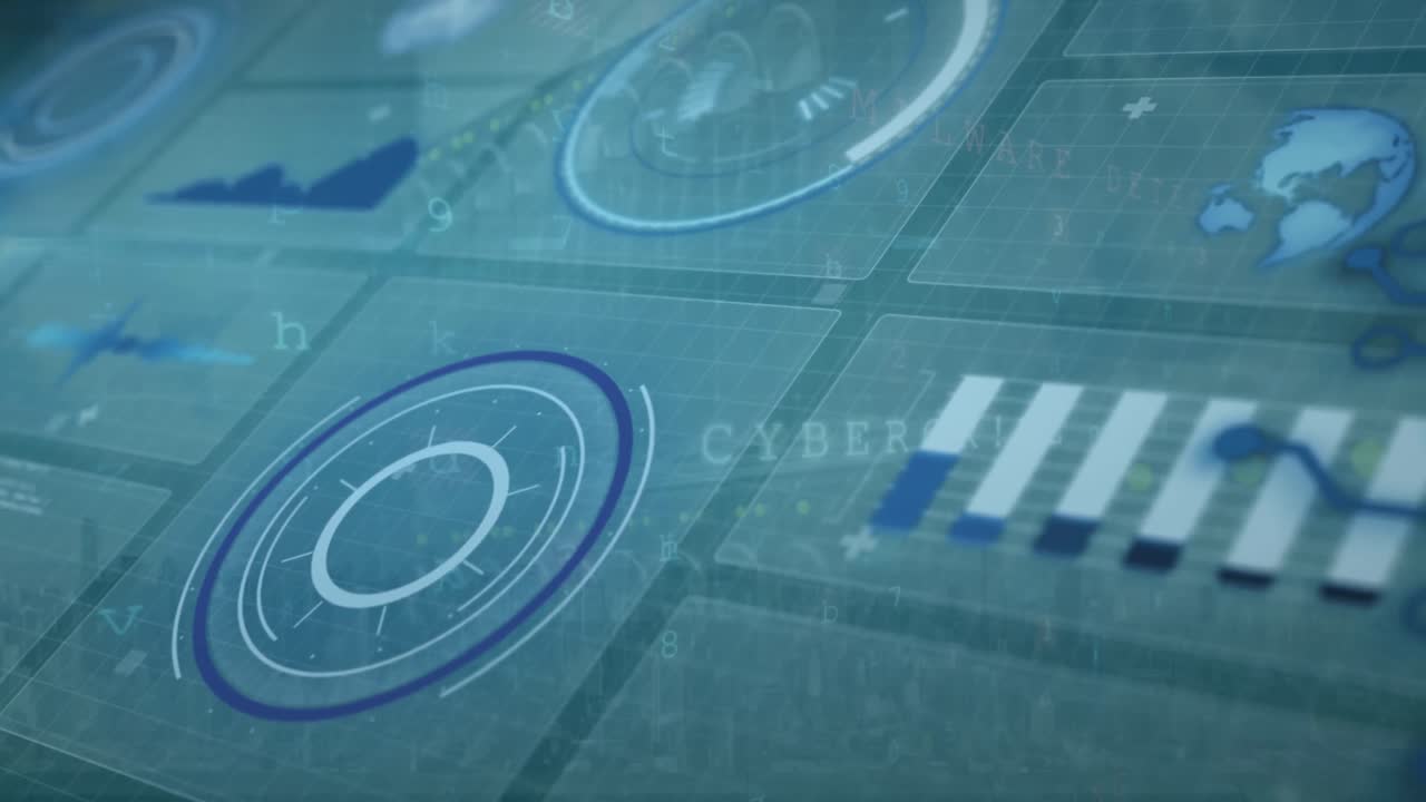 animación del procesamiento de datos digitales y el concepto de tecnología global sobre el paisaje urbano.