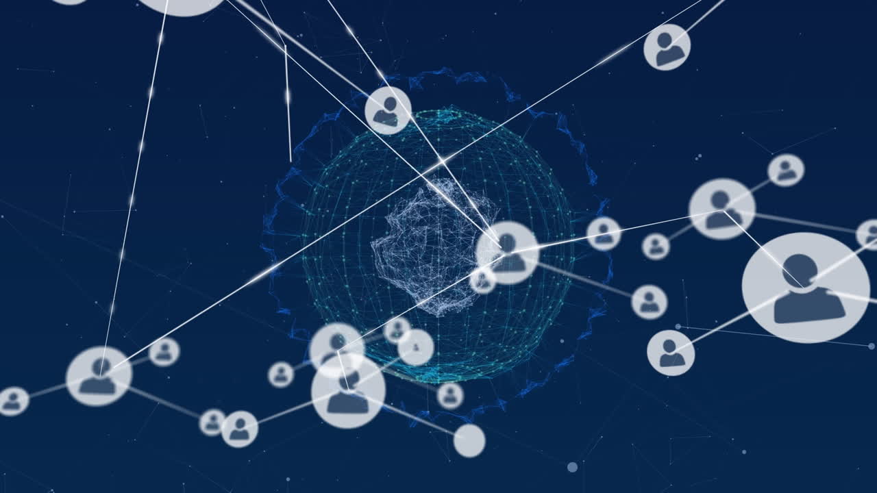 전 세계 사람들과의 연결 네트워크의 애니메이션 아이콘