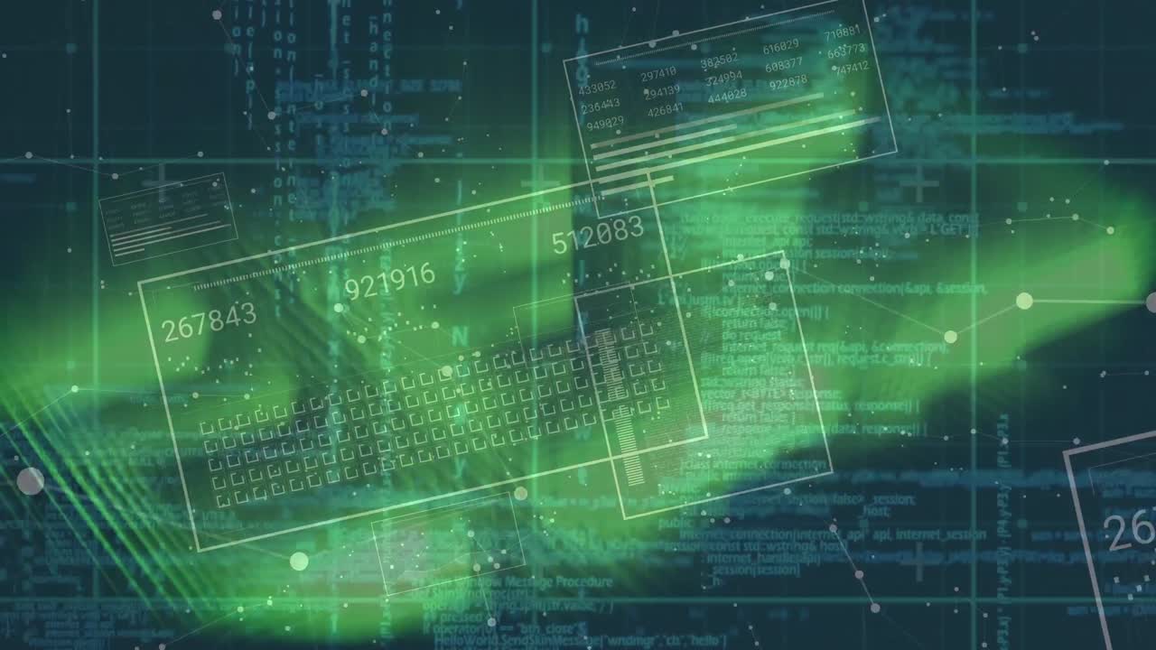 해군 배경에 데이터 처리를 통해 녹색 모양의 애니메이션