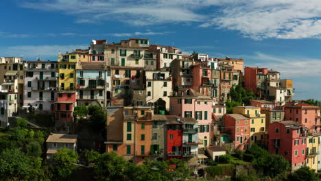 italian seaside villas in corniglia, aerial pan shot