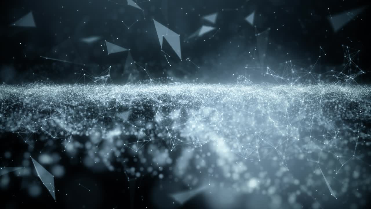 Futuristic motion background with form wave and plexus object in slow motion