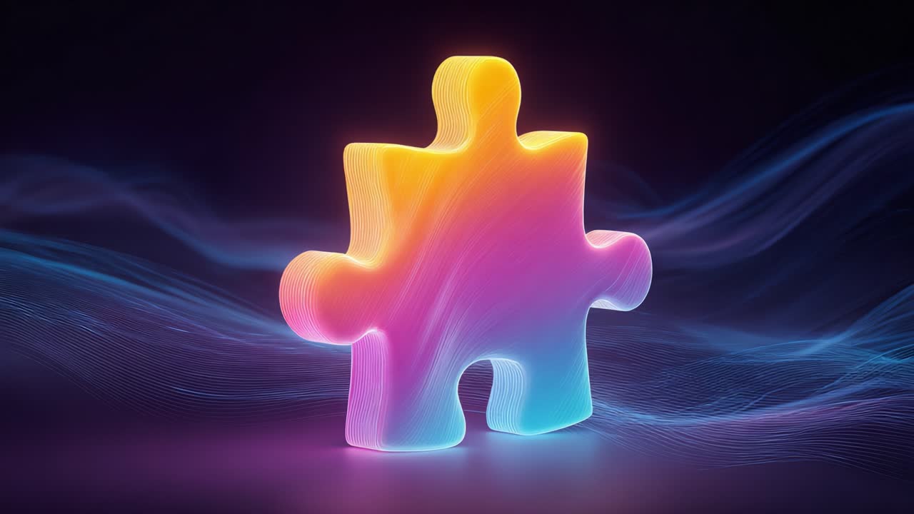 Vibrant Puzzle Piece: A Colorful and Modern Representation of Connection and Creativity in a Brightly Lit Abstract Background