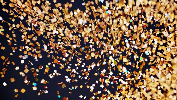 Colorful confetti falling against a vibrant blue backdrop, creating a festive and magical dreamscape, perfect for celebrations, holidays, and joyful occasions