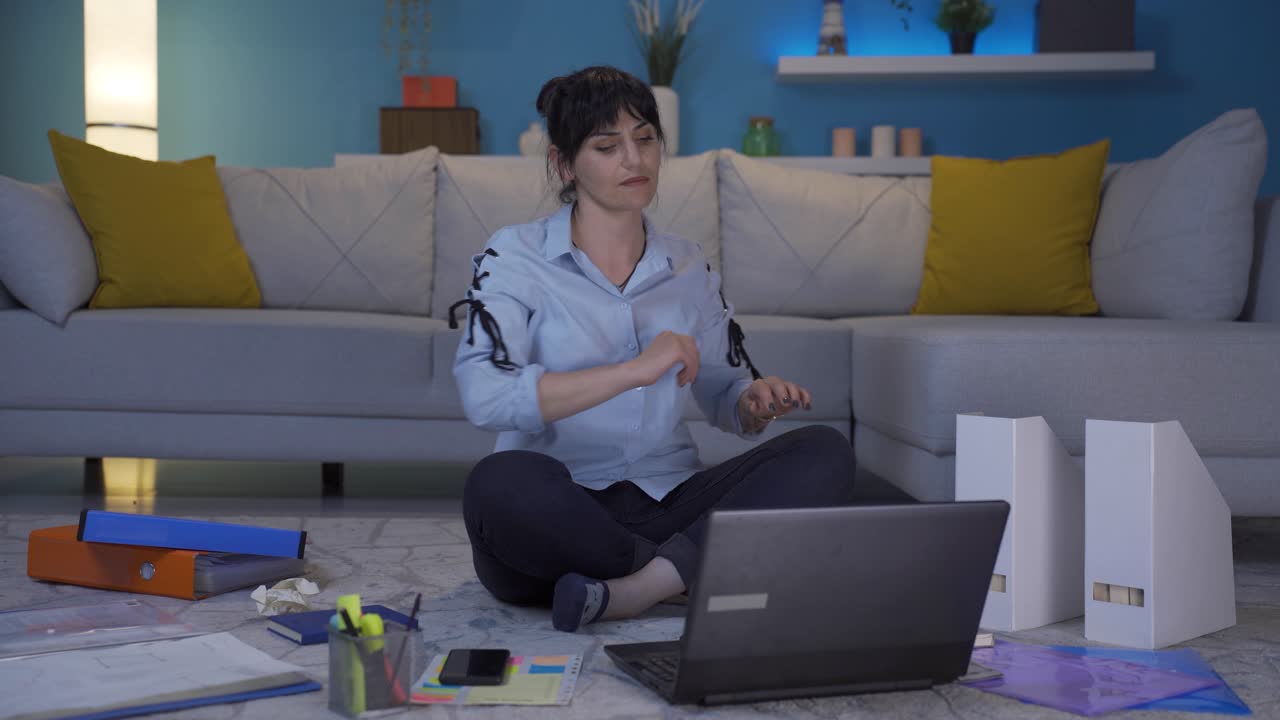 Home office worker woman depressed and unhappy.