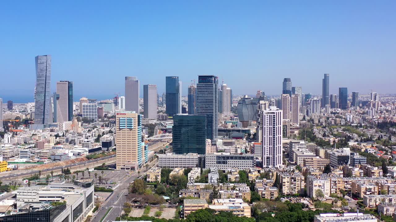 Panoramic Aerial View of Tel Aviv City Skyline