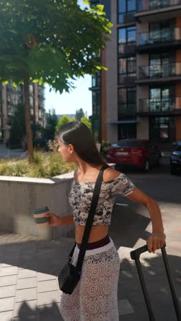 young woman traveling in city