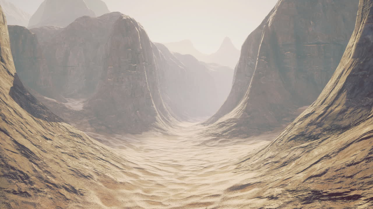 Mysterious valley illuminated by soft light in an arid landscape during the day