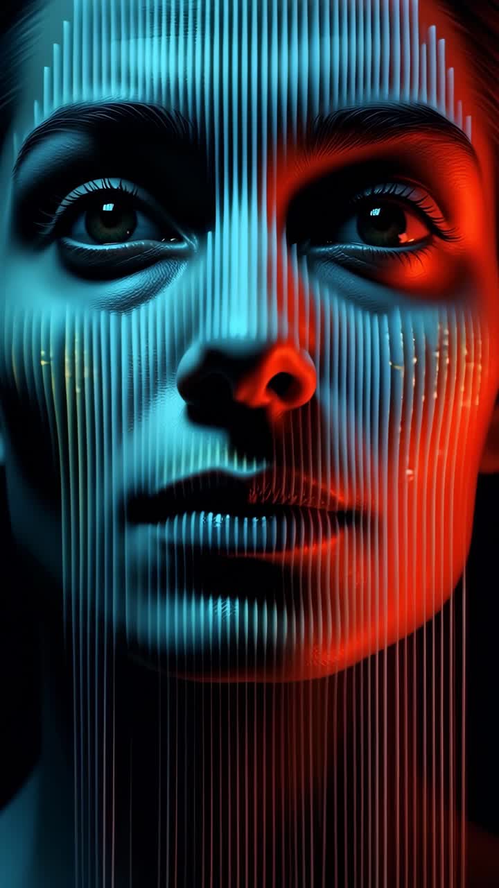 A close-up video concept with a futuristic style, featuring vertical light streaks across a serene
