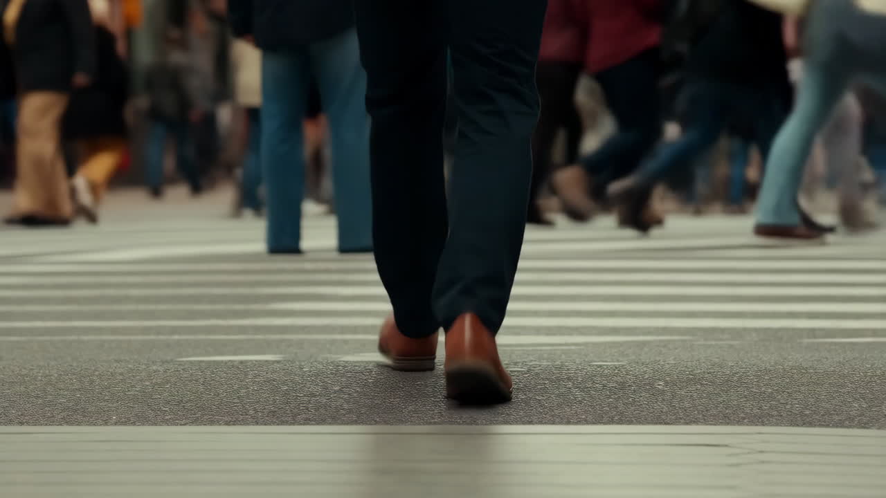 People walking across a busy city crosswalk