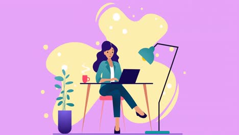 composición de la mujer trabajando en fondo púrpura