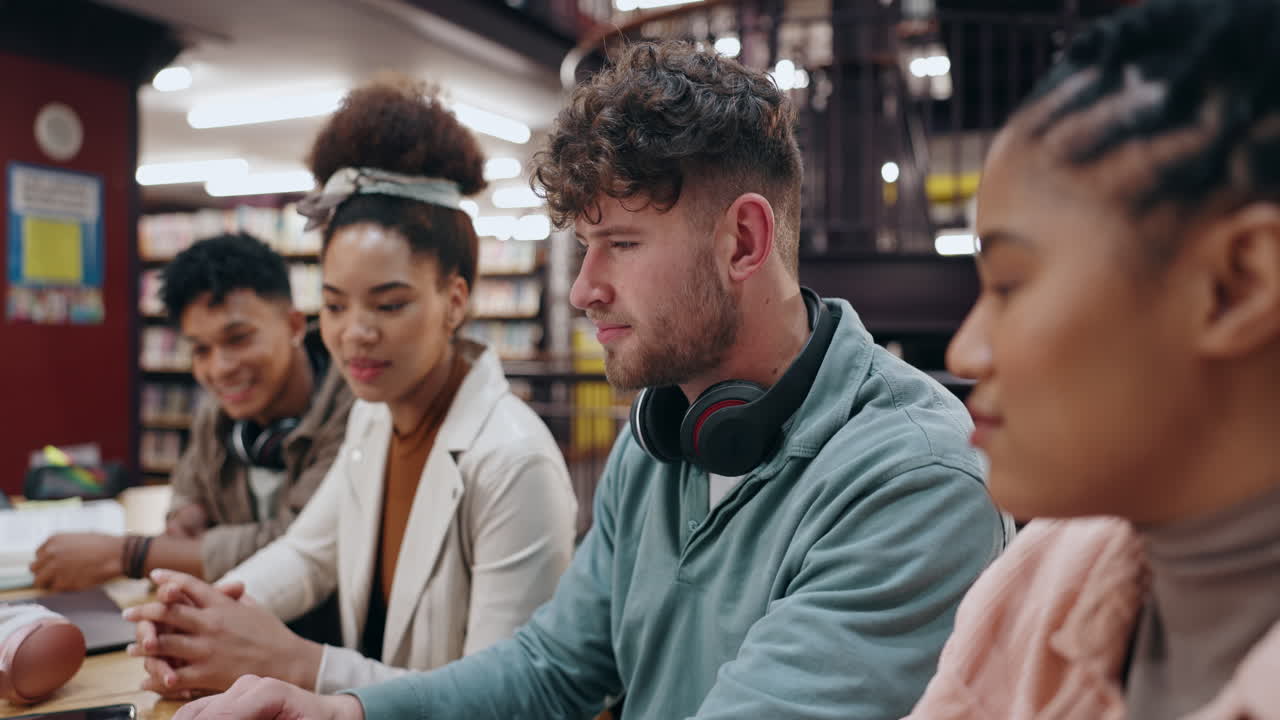 Students Studying Together in a Library