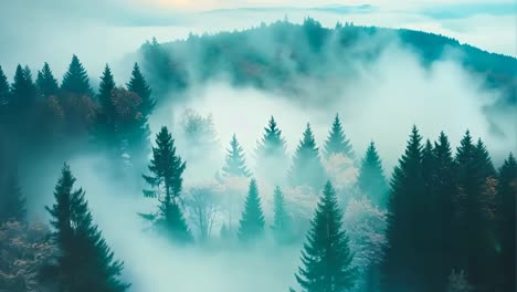 a person standing on top of a mountain looking out over a foggy forest