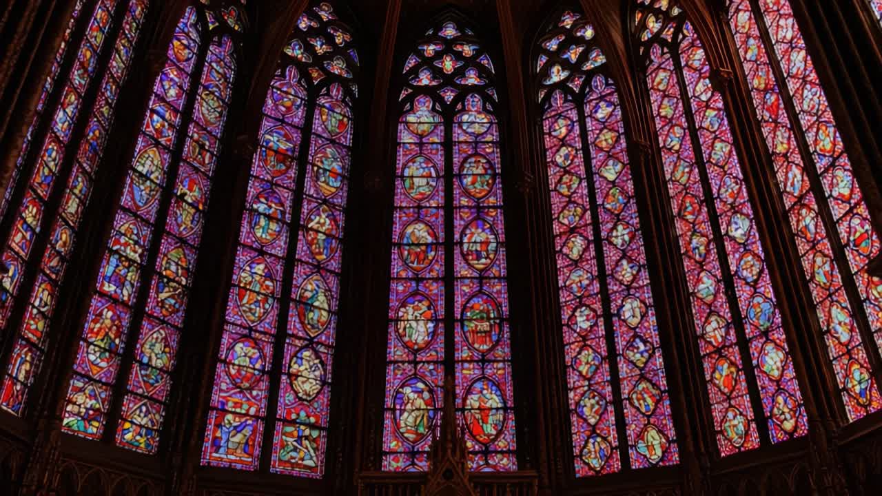 A Stunning Display of Colorful Stained Glass Windows Celebrating Artistic Mastery in a Grand Architectural Space, Capturing the Essence of Light and History