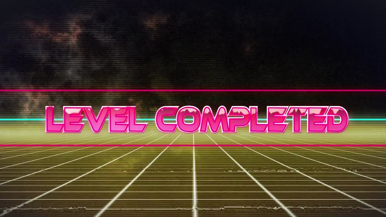 디지털 추상 공간에서 완료된 레벨의 애니메이션