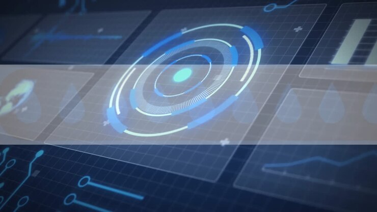 Animation of scope scanning with data processing on black background