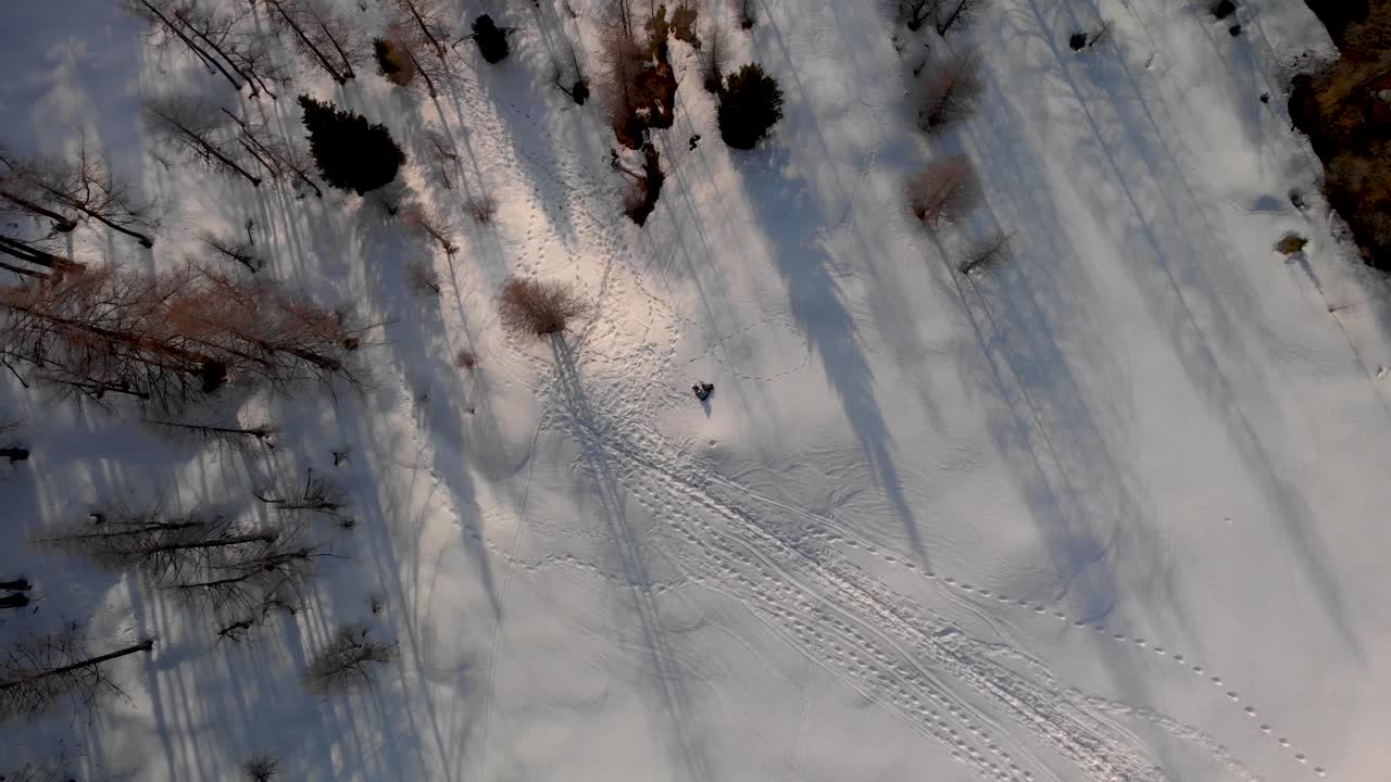 Aerial view of the Karavanke Alps in the winter on a clear skies day
