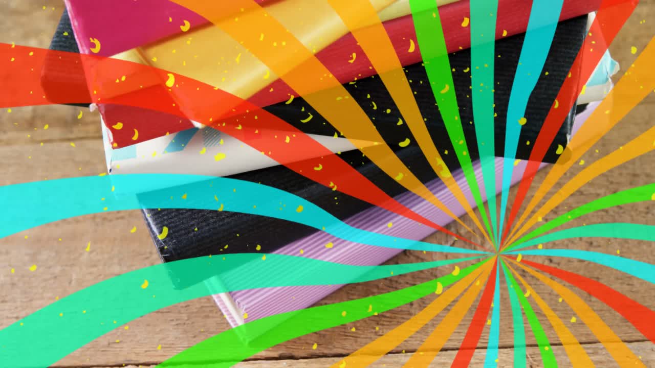 학교 에서 책 위 에 있는 다채로운 모양 의 애니메이션