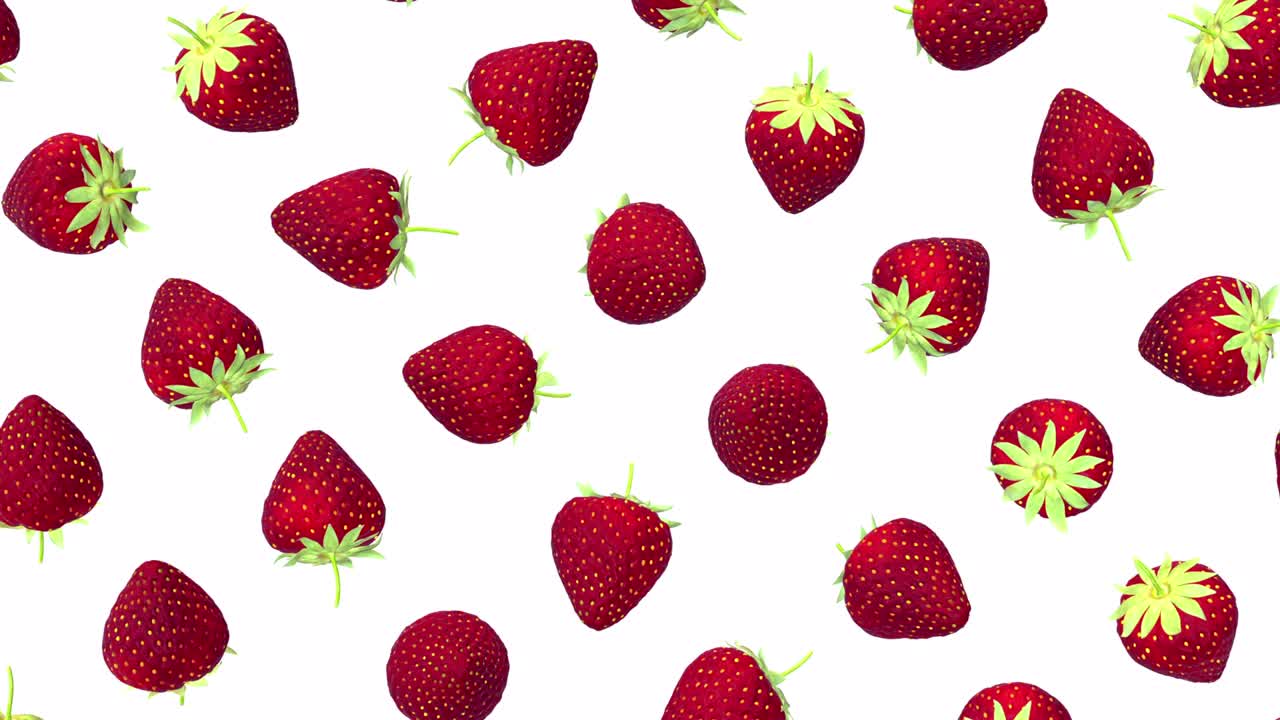 fresa roja voladora. fondo de arte abstracto. animación 3d realista. gráfico de movimiento de bucle brillante para la transmisión de alimentos.
