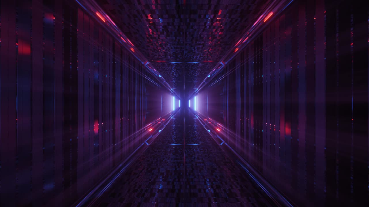 3d illustration motion background with futuristic shiny sci-fi tunnel corridor with beautiful reflections and glowing lights artworks design club visuals vj loops