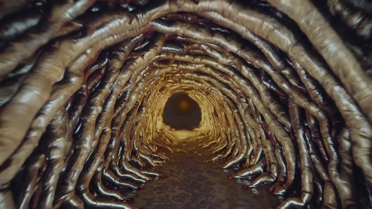 Organic tunnel of fleshy textures in red light