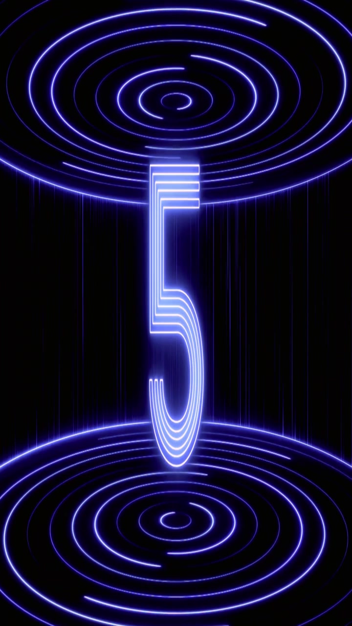 Neon Blue Countdown Timer with Circular Light Effects