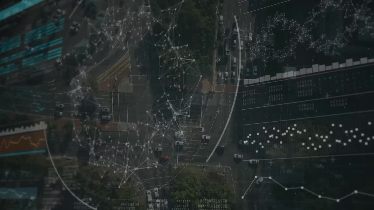 데이터 처리 및 도시 풍경에 대한 연결 네트워크의 애니메이션