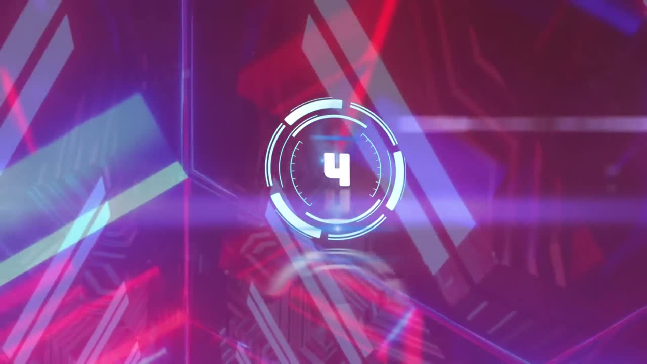 Animation of counting over neon lights moving in digital space