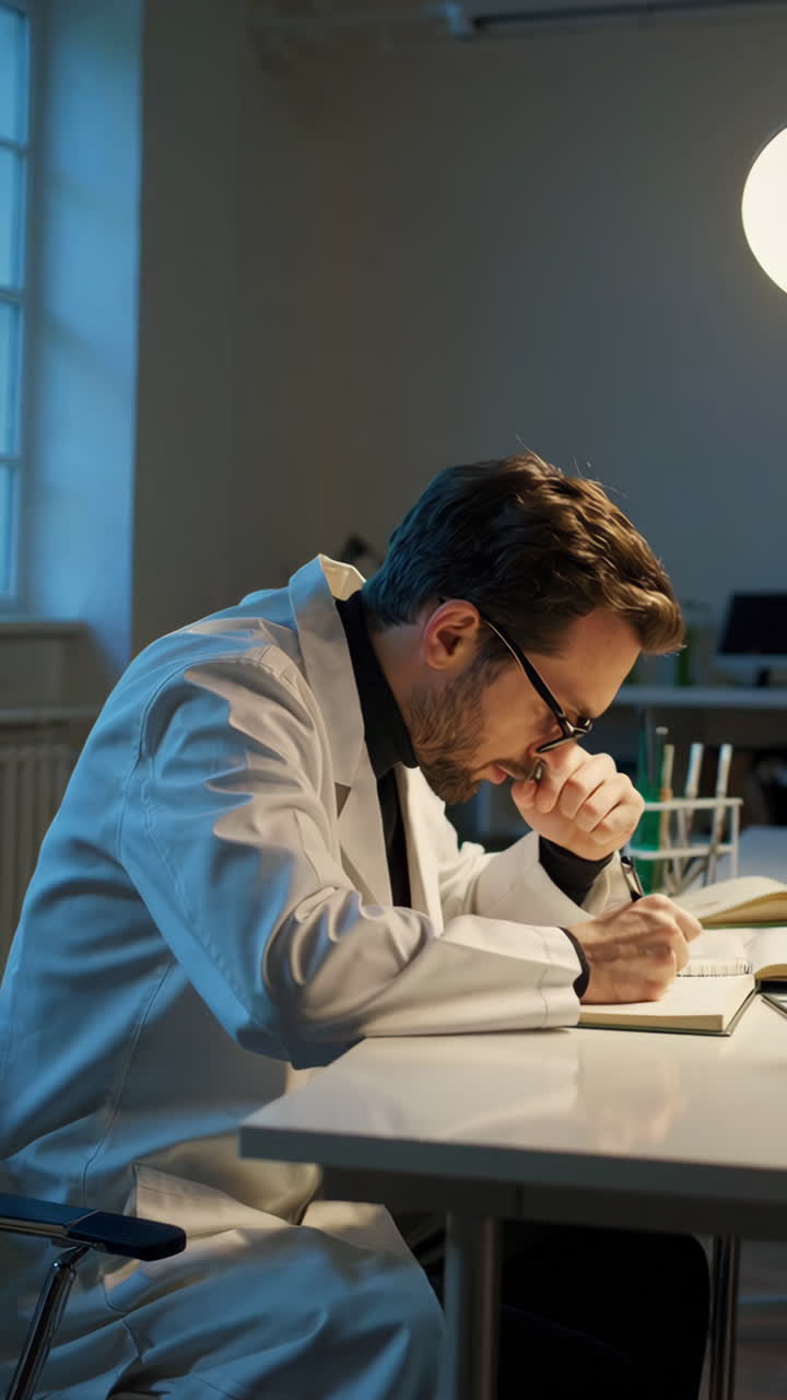 Scientist Working Late Night in Laboratory