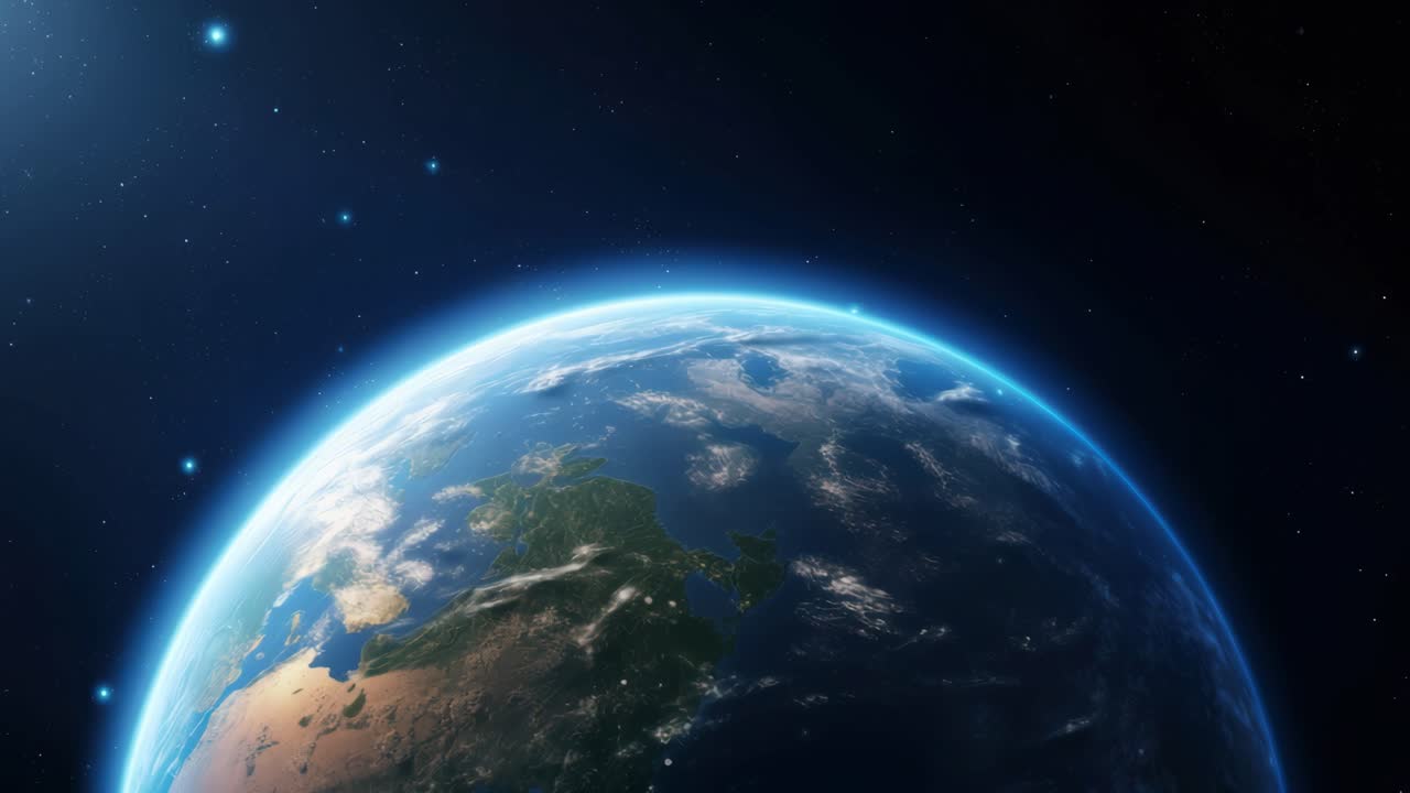 A stunning video still of Earth from space, captured at a low angle