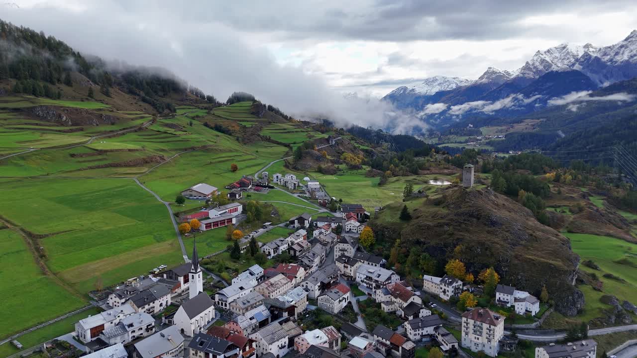 Aerial View of a Picturesque Village in the Swiss Alps