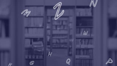 composición digital de múltiples alfabetos del idioma inglés flotando contra la biblioteca de la escuela