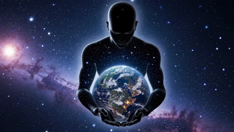 human holding earth in space