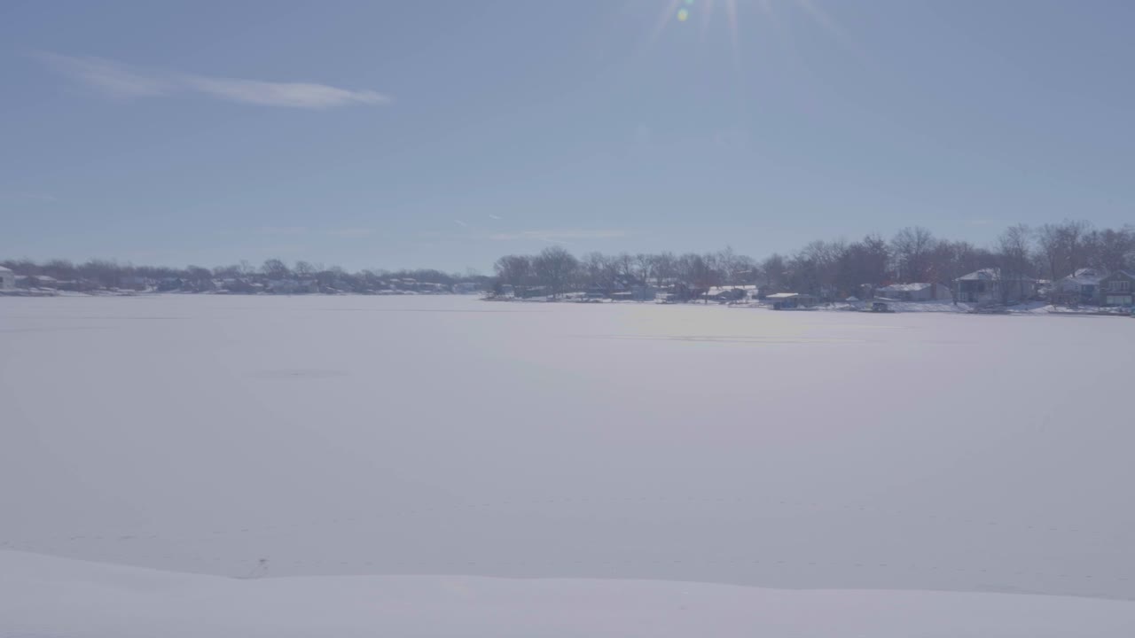 panning view of snowcovered lake