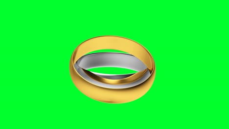 animación 3d de anillos de bodas de oro y plata en una pantalla verde. 4k