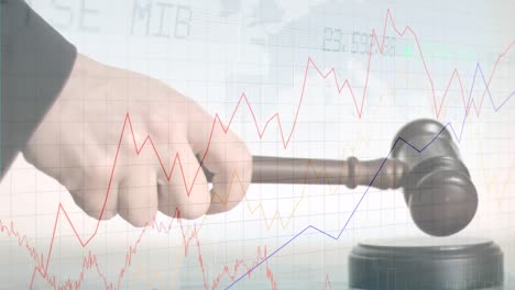 animation of statistics and financial data processing over auctioneer's hammer