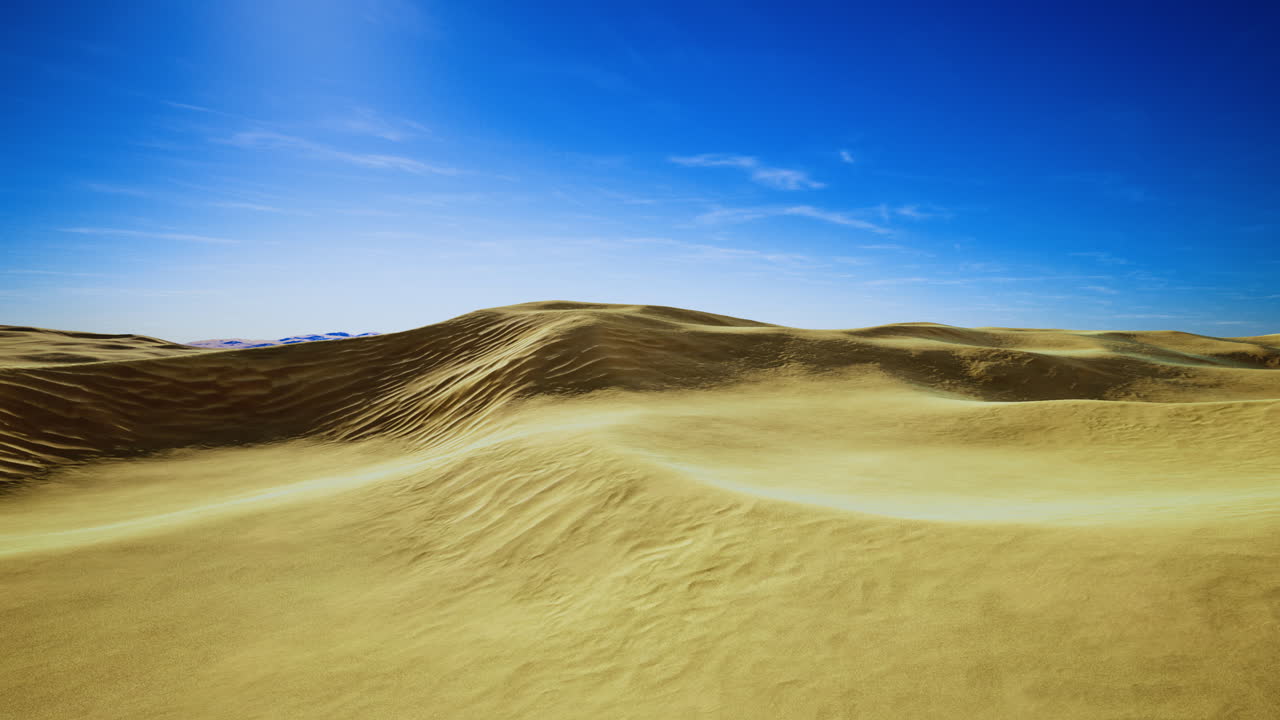 Expansive desert landscape with gentle sand dunes under a clear sky