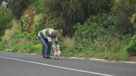 hombre mayor con su perro en la calle