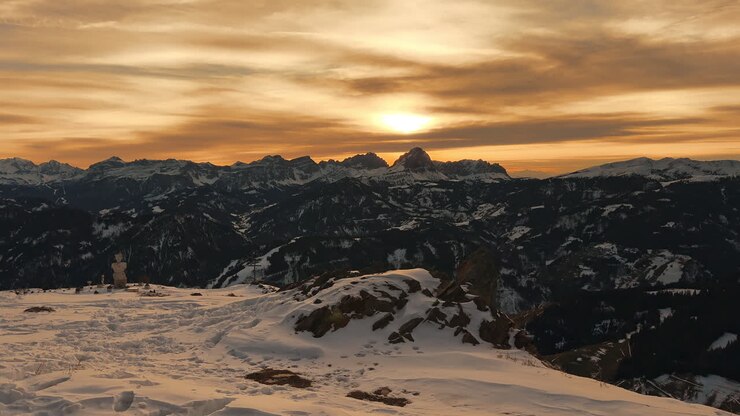Sunset over the Alps in Winter