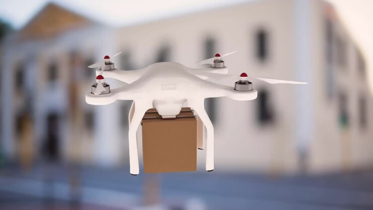 Drone carrying a box
