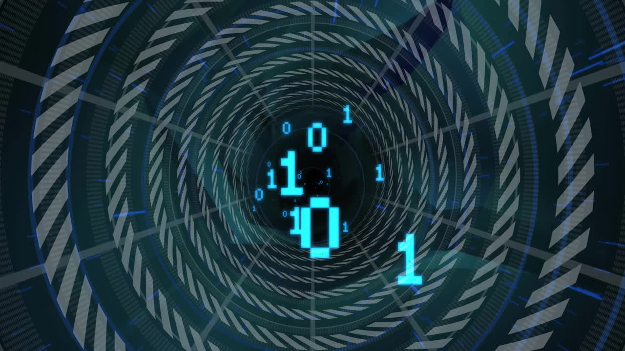 이진 코딩 및 체인 터널을 통해 디지털 데이터 처리의 애니메이션