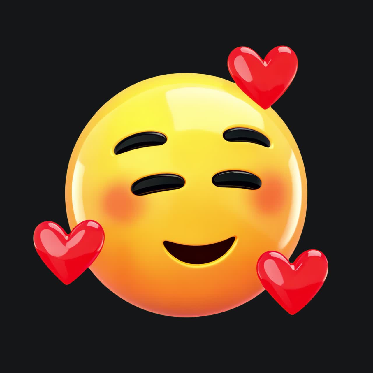 Smiling emoji with floating hearts animation isolated asset, transparent 4K video, alpha channel