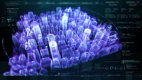 futuristic head up display holographic city digitally generated image virtual reality matrix particles in cyber space background environment