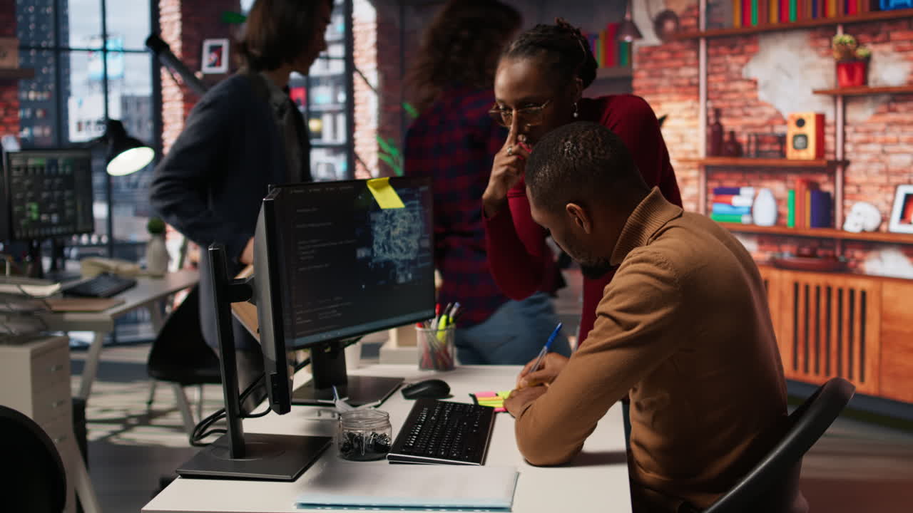 AI tech venture employees leaving memo notes on PC to remember later