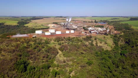 Aerial-of-sugarcane-methanol-plant-in-Brotas,-Sao-Paulo
