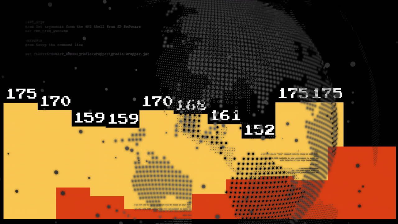 Animation of digital globe and bar graph showing data analysis in school setting
